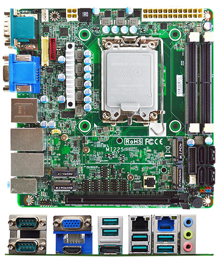 Jetway MI225-R6800 Mini-ITX (Intel 12./13th Gen. LGA1700, 2x LAN, 2x COM, 4x M.2)